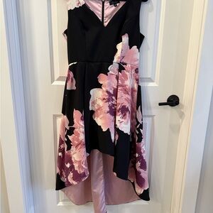 Trixxi Black Dress with Pink and Mauve Floral High-Low Hem